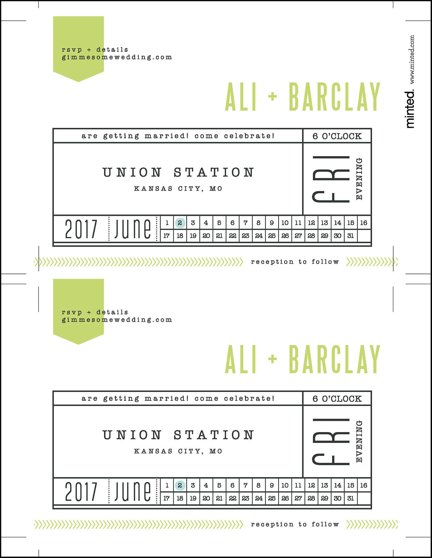 Our Printable Wedding Invitations From Minted -- so easy to use, and they looked like train tickets! | gimmesomeoven.com