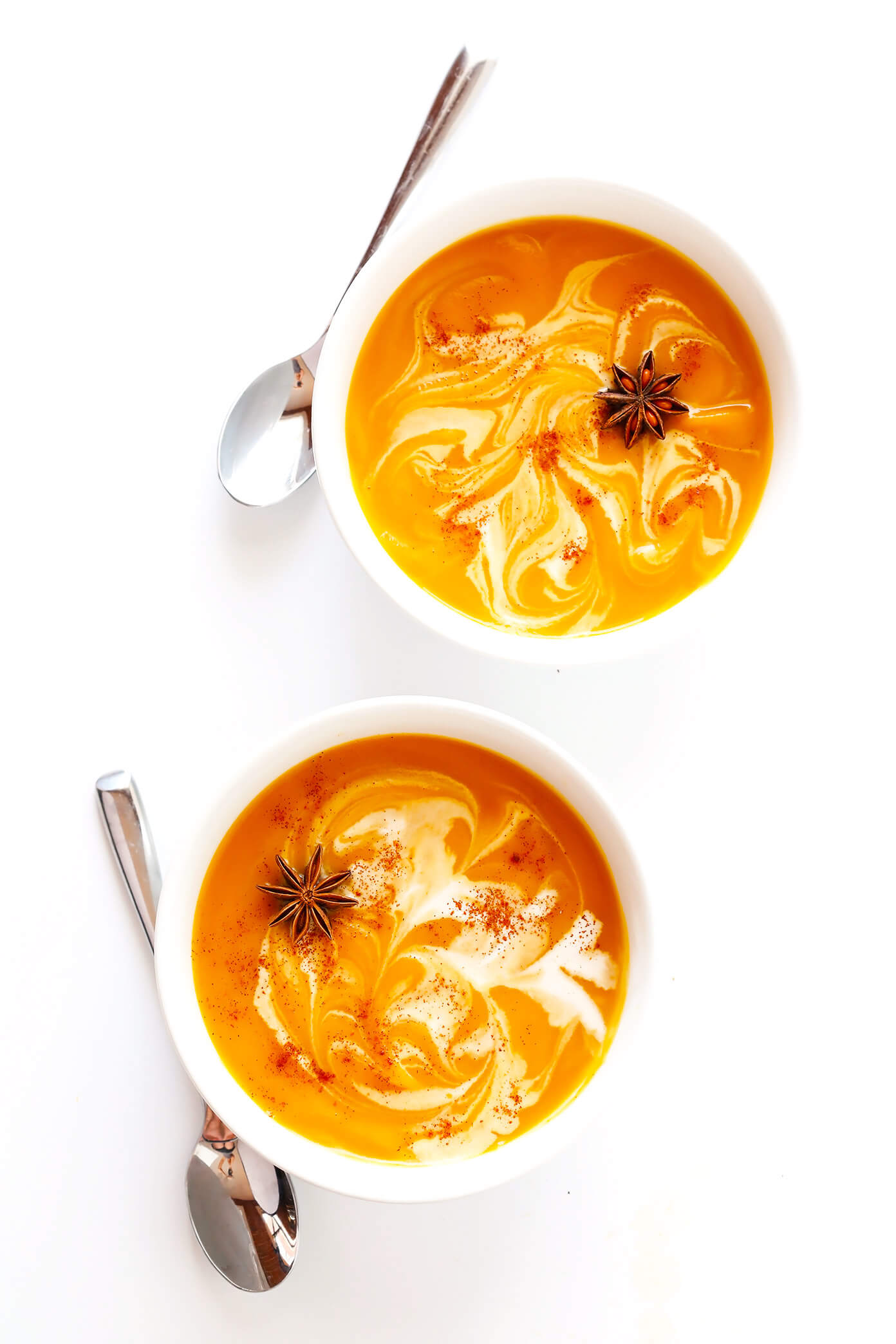 So obsessed with this Chai Butternut Squash Soup recipe! It's naturally gluten-free and vegan, it's easy to make in the slow cooker or Instant Pot, and it's so cozy and delicious.