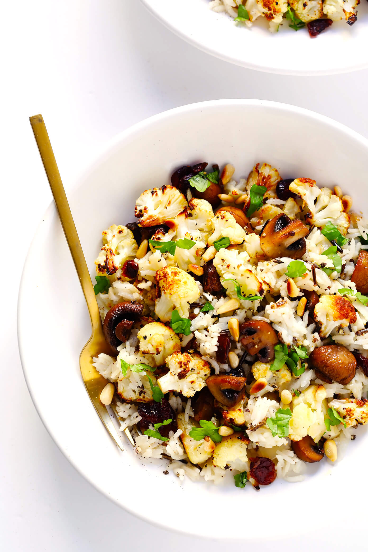 Roasted Cauliflower, Mushroom and Wild Rice "Stuffing" - Gimme Some Oven