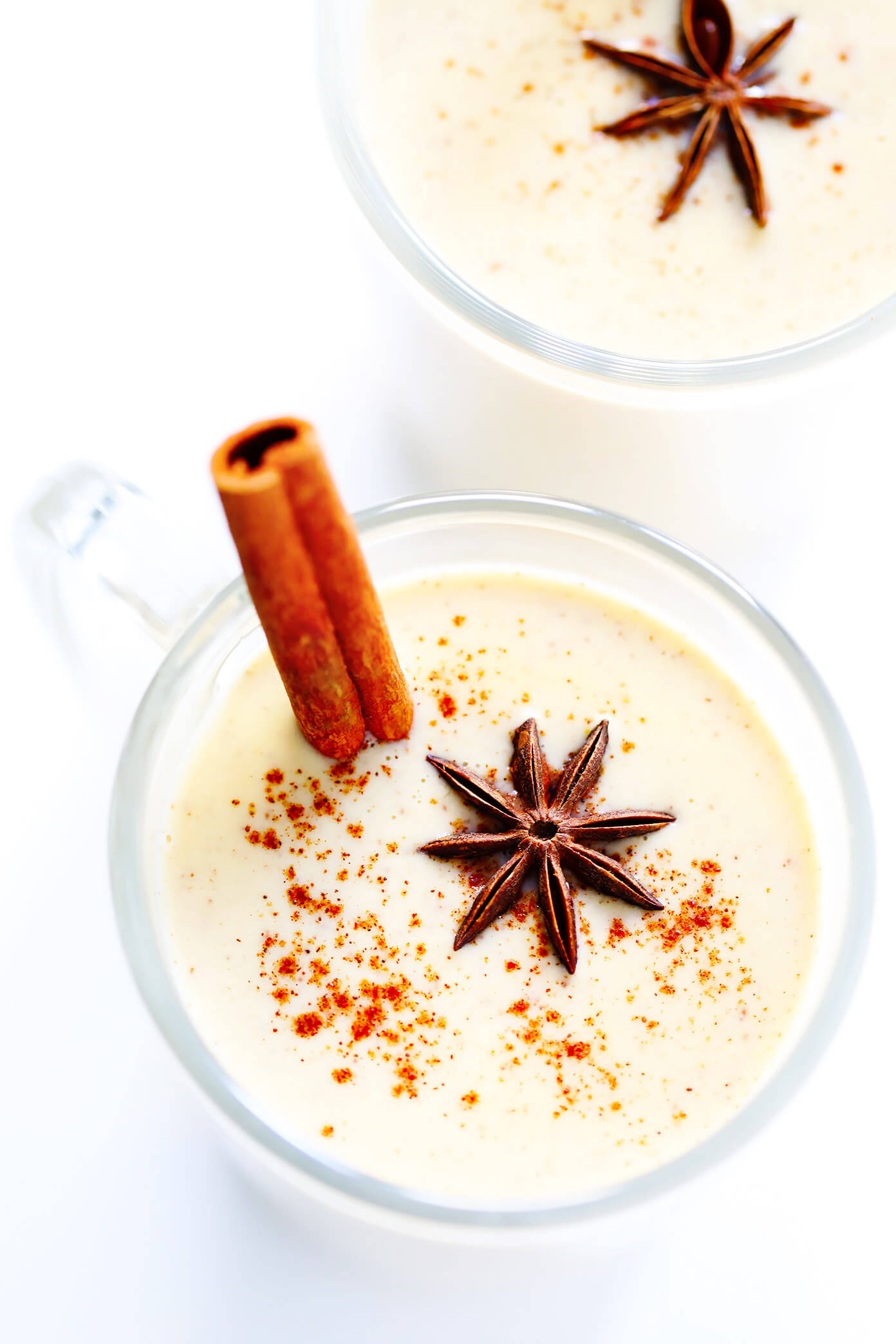 This Chai Eggnog is super easy to make, it's lightened up a bit yet still nice and creamy(and dairy-free!), and it's SO cozy and delicious. Feel free to spike yours with rum, bourbon or brandy if you'd like! | Gimme Some Oven #drink #eggnog #christmas #holiday #cocktail