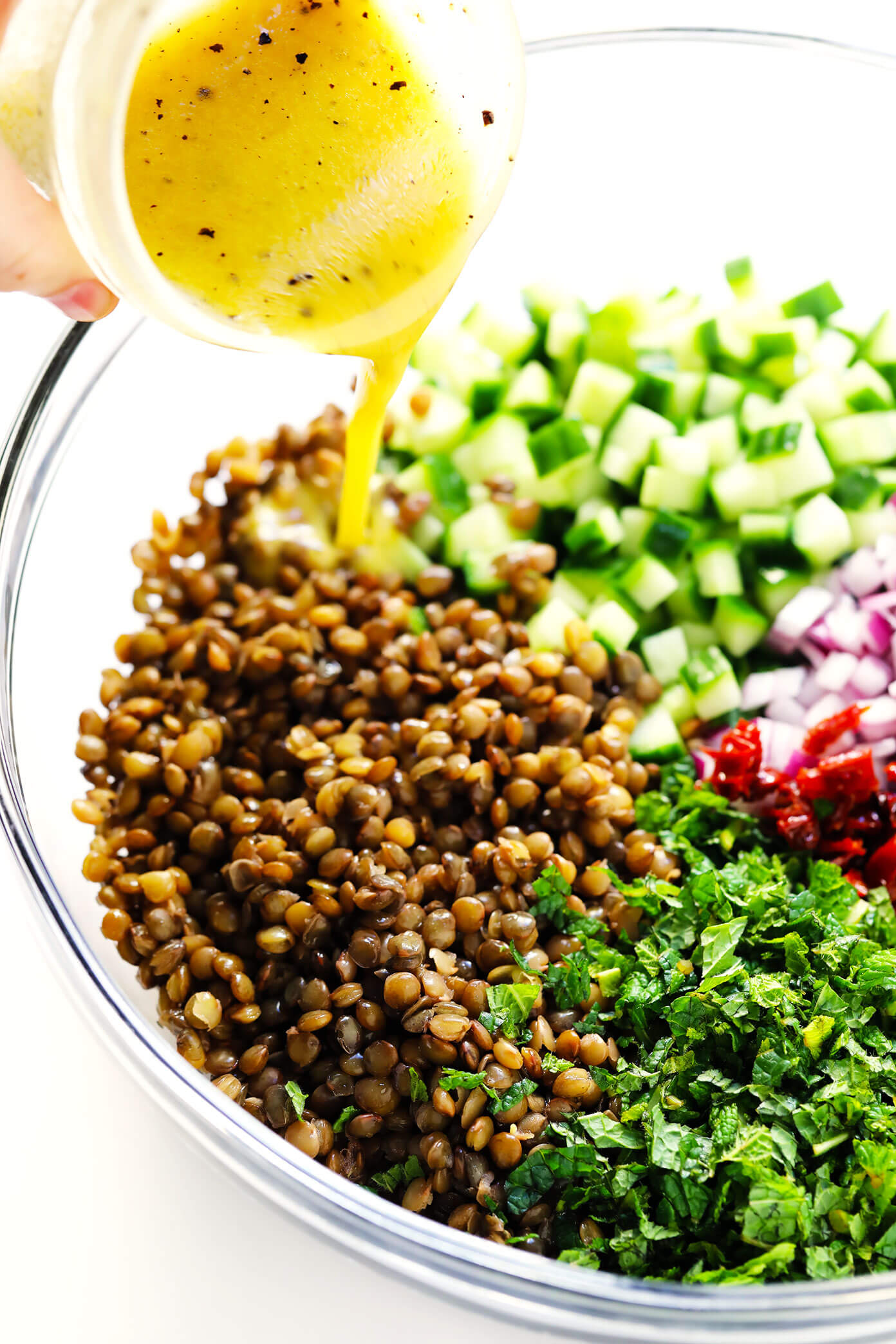 Lentil Greek Salad with Dill Sauce Recipe - Pinch of Yum